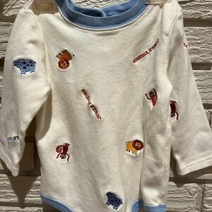 Moonbeams 2 piece set-cream Baby Onesie with Animal Embroidery and blue pants